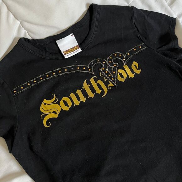 Vintage Y2K Black & Gold Short Sleeves Form Fitting Graphic Tee from Southpole - Picture 3 of 4